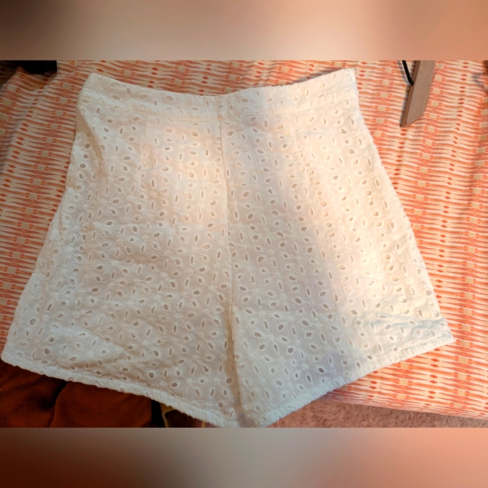 White broderie anglaise shorts